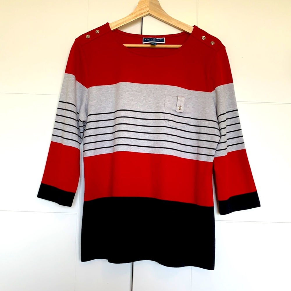 Woman’s Top Karen Scott with one Pocket Color Red/Black Size Large
